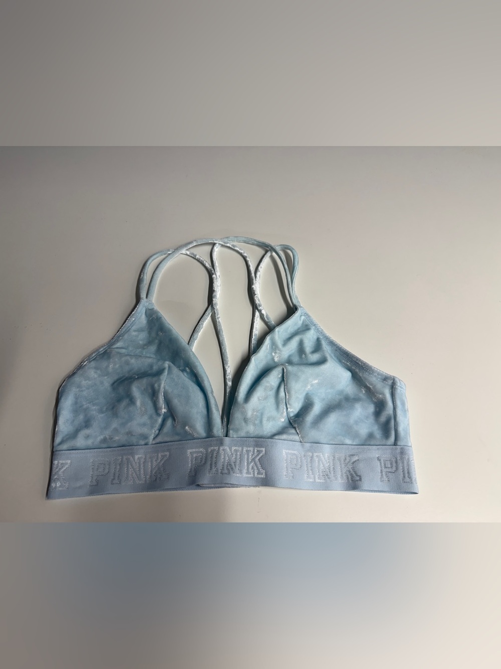 PINK Victoria's Secret Pale Blue Velvet Strappy Bralette